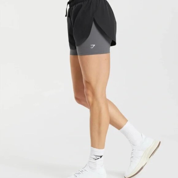 Gymshark Women's Running 2 IN 1 Shorts Black and Silhouette Grey Size S - Picture 8 of 9